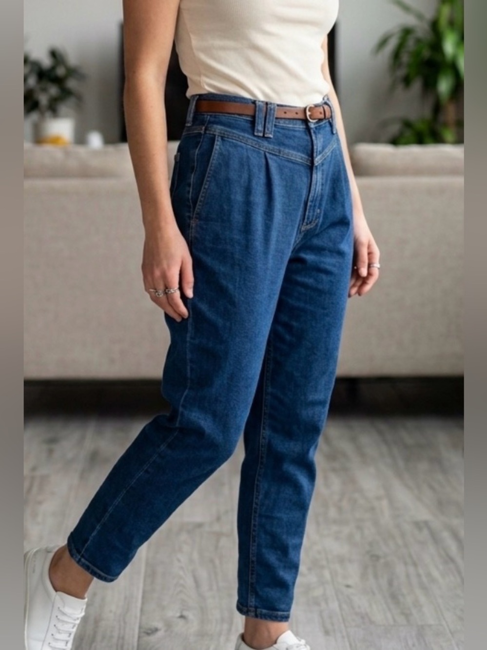 Lee High-Rise Pleated Women's Dark Blue Denim Jeans